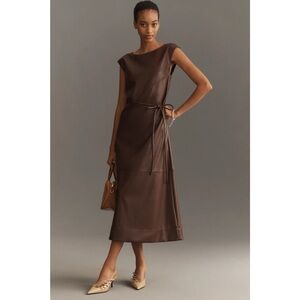 Anthropologie Maeve Sleeveless Faux-Leather Wrap Midi Dress